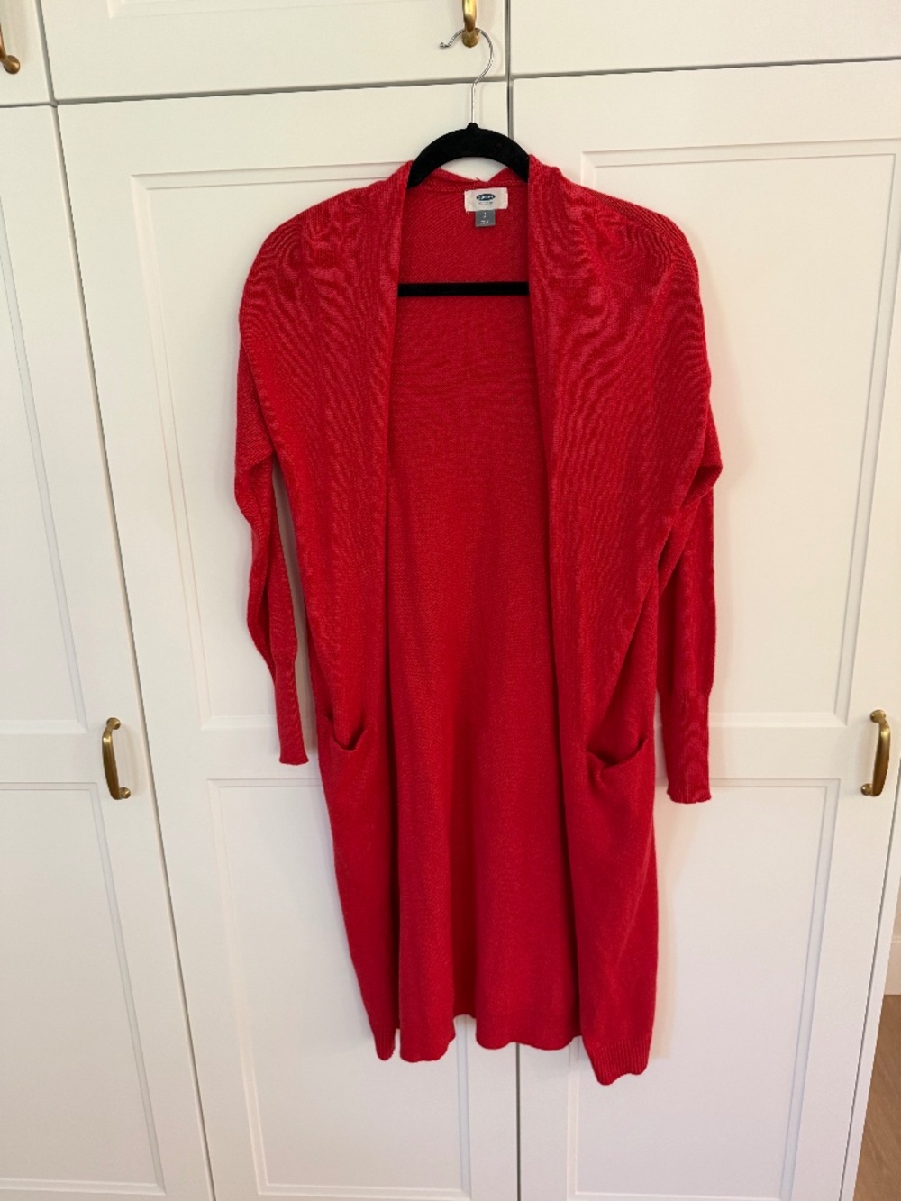 Long red cardigan